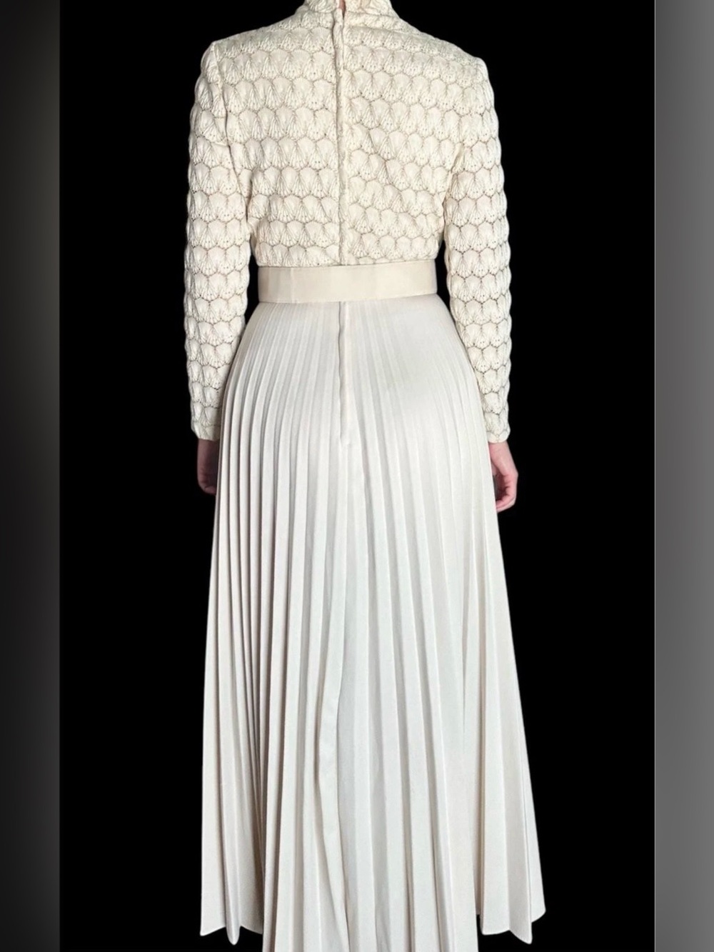 Vintage 1970s Crochet Knitted Pleated Maxi Dress With Belt George Gerring Miami - Picture 4 of 10